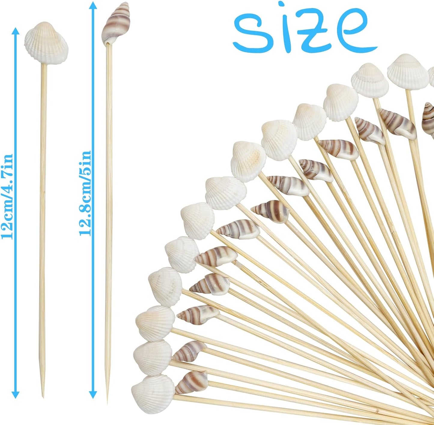 200Pcs Seashell Cocktail Picks,Beach Hawaiian Lua Party Pick 4.7 Inch Fancy Appetizer Tooth Picks for Summer Hawaiian Party Luau Beach Holiday Party Supplies