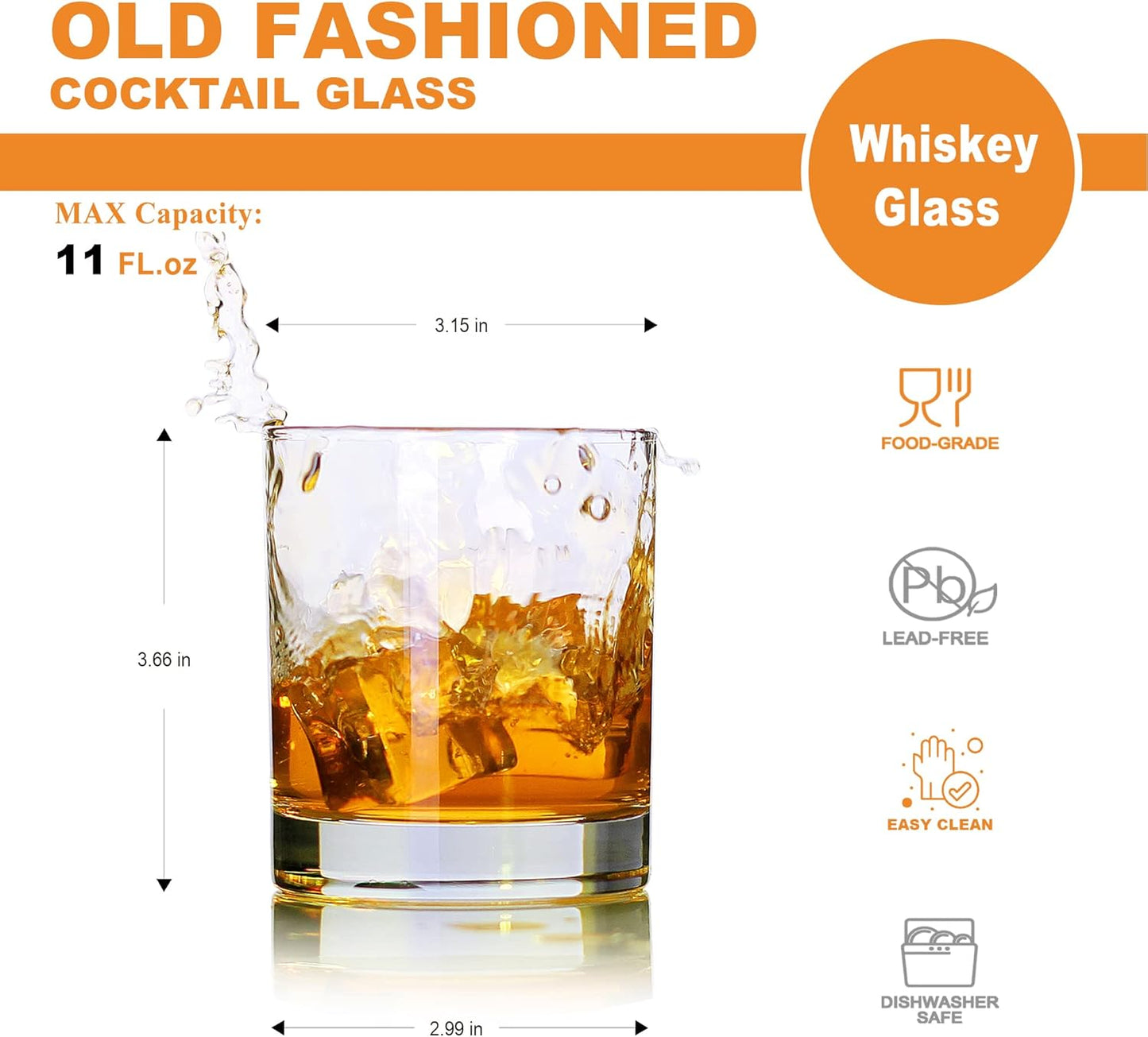 LUXU Premium 11oz Scotch Glasses - Old Fashioned Set of 4, Perfect for Bourbon, Rum & Scotch Lovers