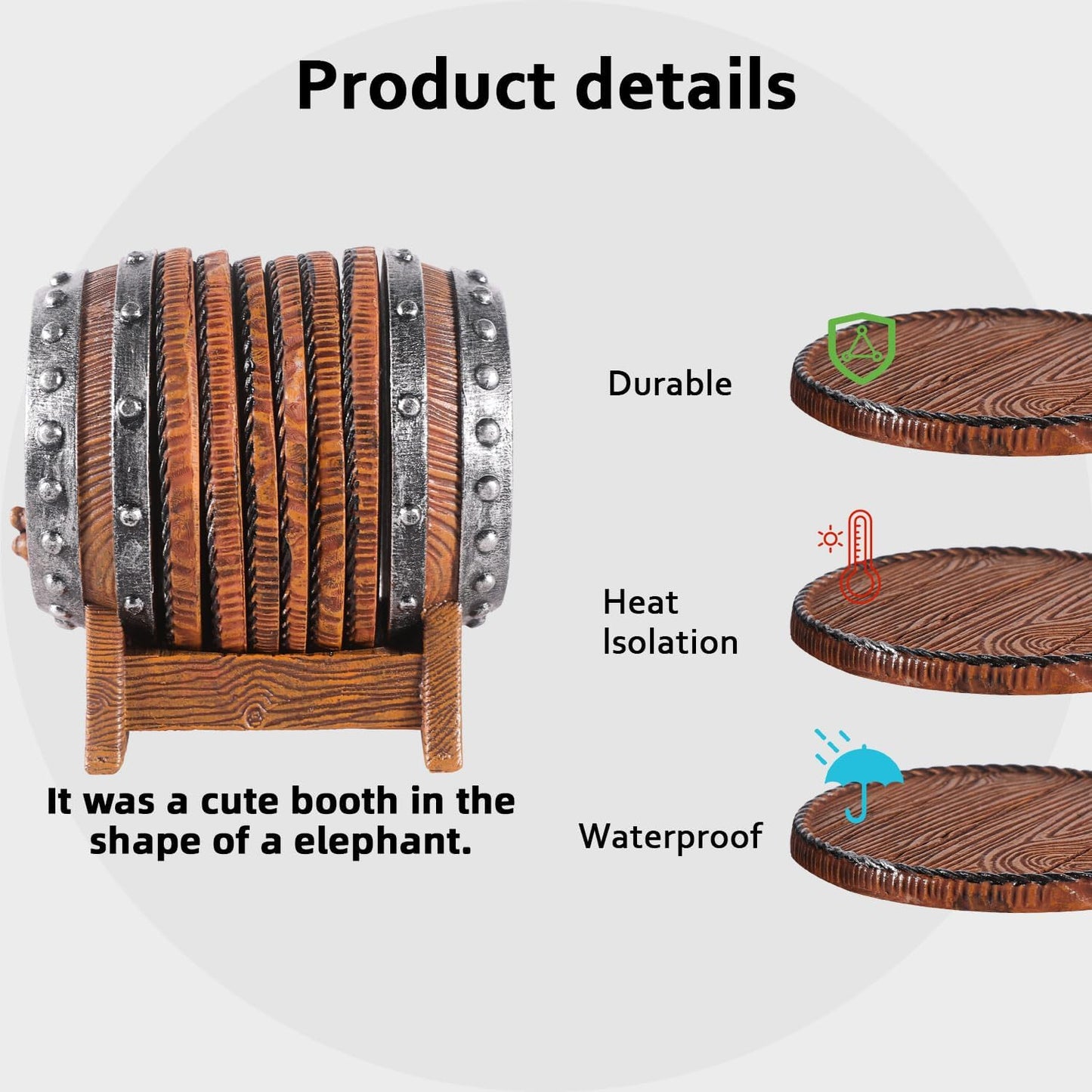Whiskey Barrel Coasters Set 6 Full Size Non-Slip Cabin Decor Bar Coasters, Indoor Christmas Decorations, Man Cave Gifts for Men and Whiskey Lovers, Rustic Handmade Cup Coaster for The Home