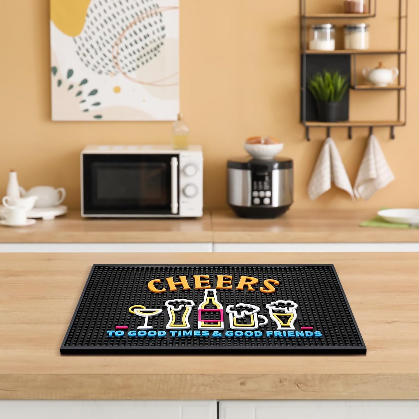 Preboun Bar Mat 12 x 18 Inch with Fluorescent Pattern Thick Rubber Non Slip Spill Mats Countertop Entertaining Vibrant Bar Mat for Coffee Station Kitchen Restaurant
