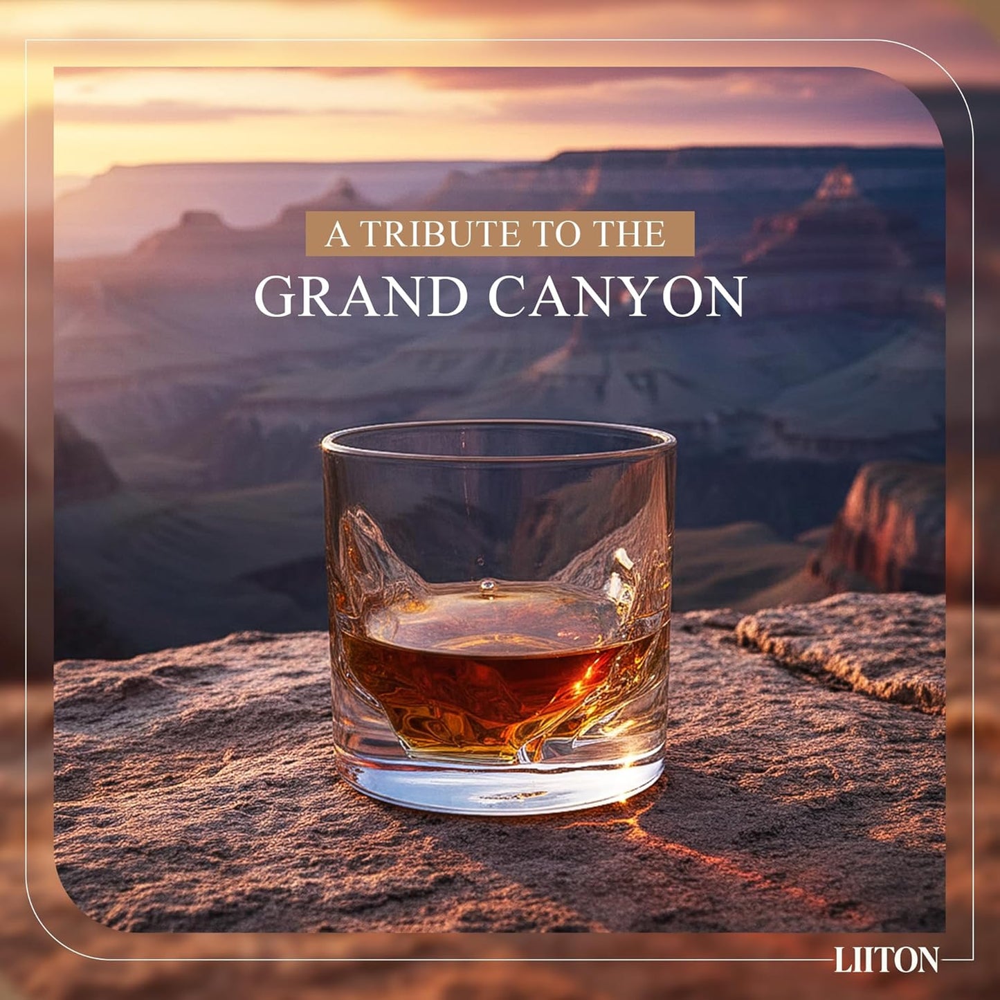 LIITON Grand Canyon Heavy Crystal Whiskey Glasses Gift Set of 4, Thick Freezable Bourbon Glass 1lb Each, Premium Whiskey Gifts for Men, Frozen Crystal Chills Cocktails, 10 oz
