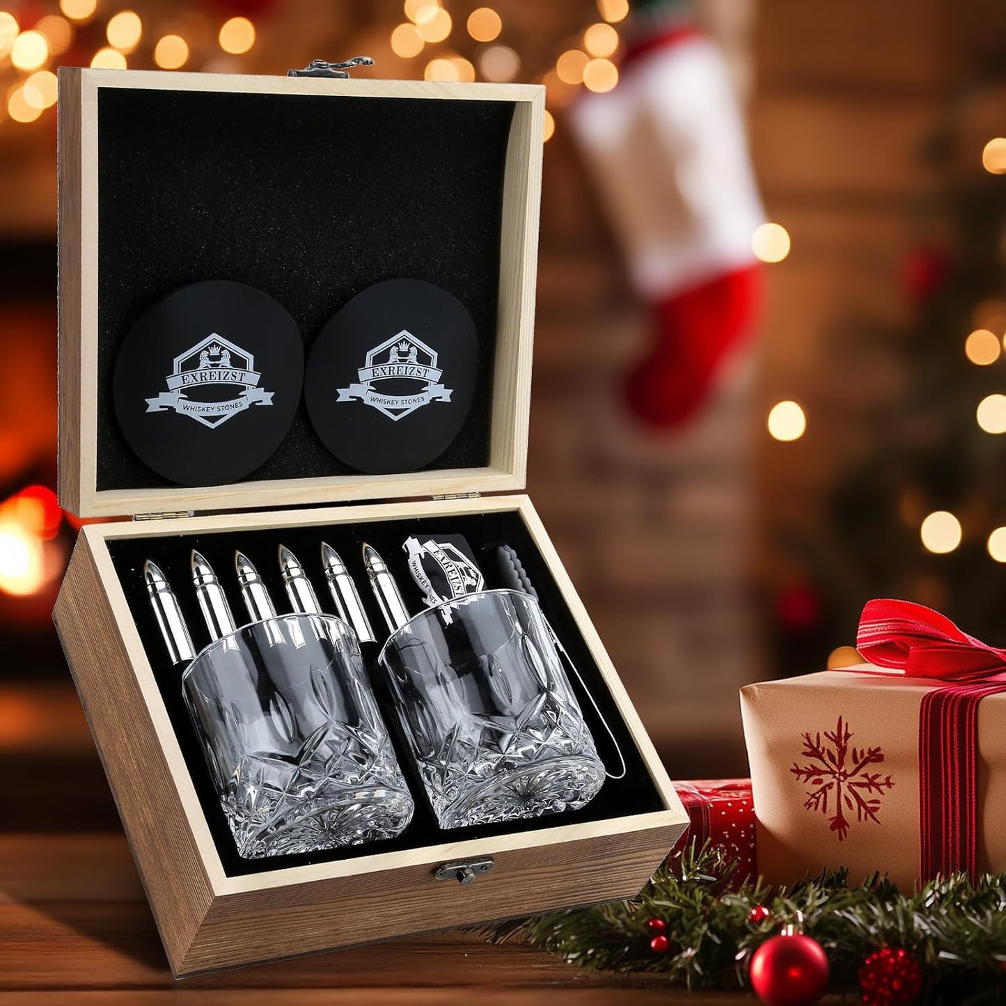 Whiskey Gifts for Men Husband - Anniversary Wedding Gifts for Him Men Birthday Gift Ideas from Wife - Stainless Steel Whiskey Stones and Whiskey Glasses Set - Bourbon Gifts for Husband Boyfriend