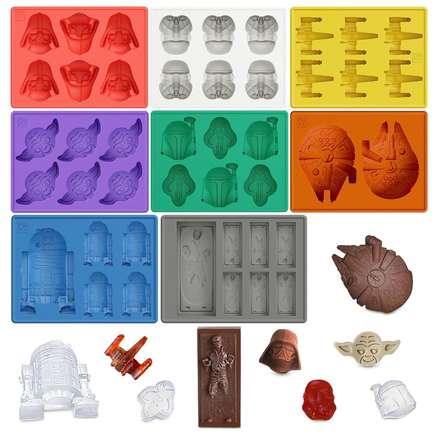 8-Piece Sci-Fi Silicone Molds Set - Flexible Space Ice Cube Trays for Easter Brunch and Patio Drinks, Candy, Chocolate, Gelatin | Nonstick Reusable, Dishwasher Safe, Hot & Cold Temperatures Resistant