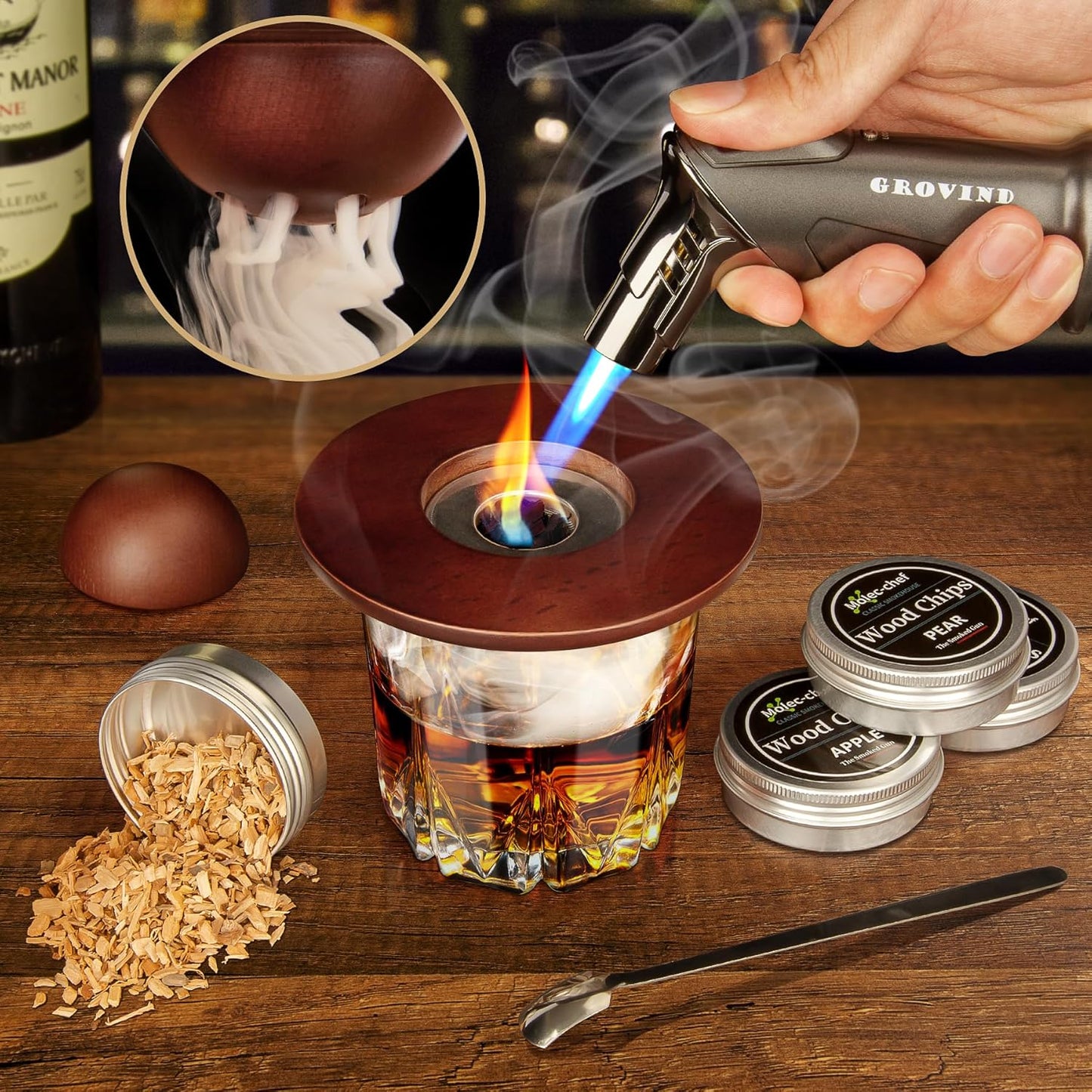 Whiskey Smoker Kit,Cocktail Smoker Kit with Torch,Bourbon smoker kit,Old Fashioned Smoker kit,Drink Smoker Infuser Kit with Wood Chips,Birthday Whiskey Bourbon Gifts for Men,Dad,Husband