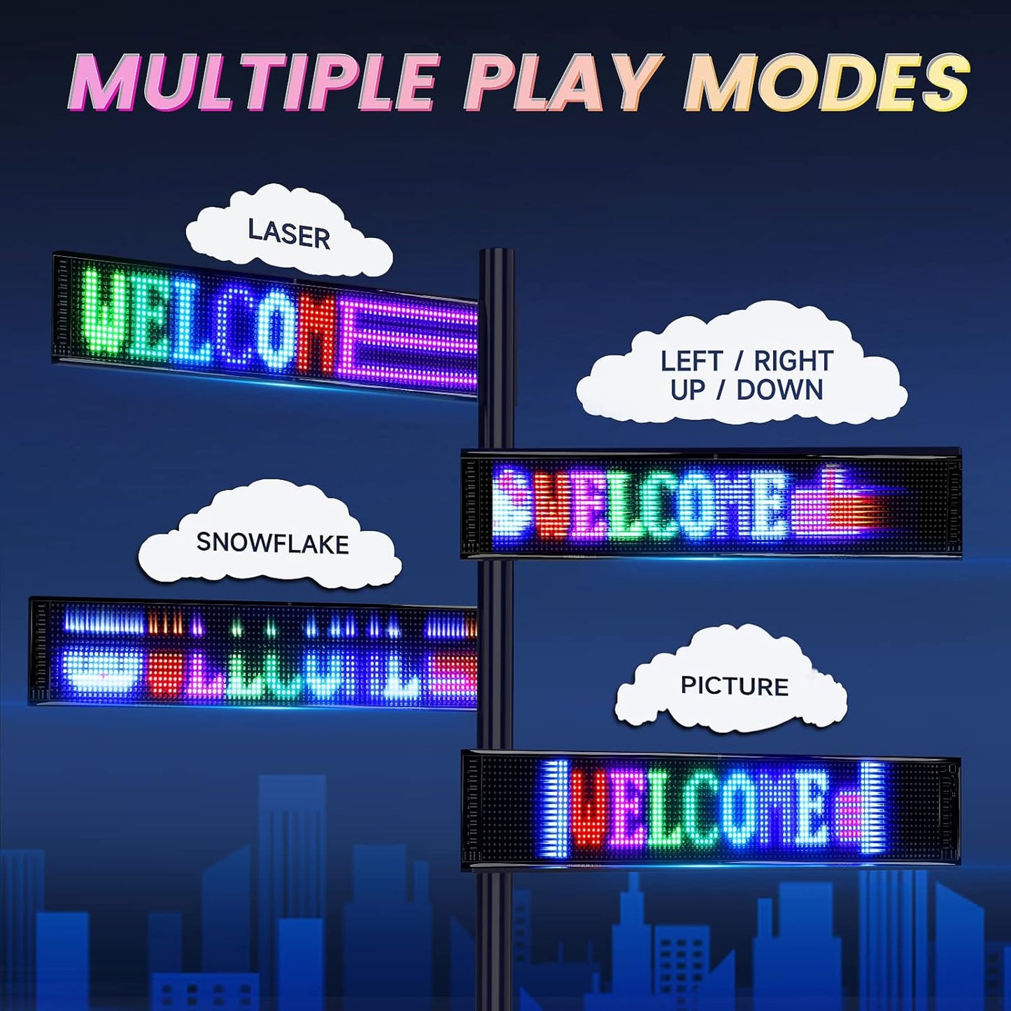 RAYHOME Scrolling Huge Bright Advertising LED Signs, Flexible USB 5V LED Store Sign Bluetooth App Control Custom Text Pattern Animation Programmable Display for Store Car Bar Hotel (27''x5'')