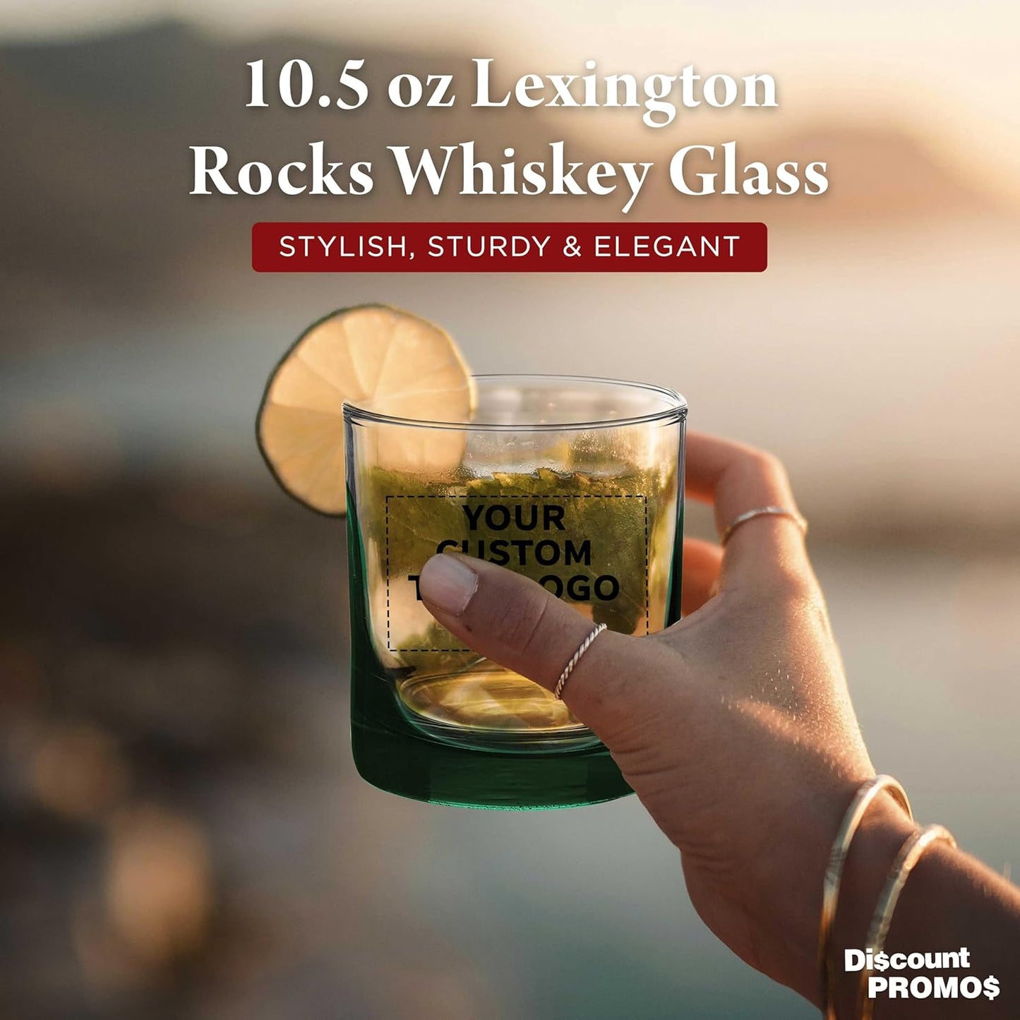 Custom Lexington Rocks Whiskey Glass 10.5 oz Set of 12/48/96, Personalized Bulk Pack Perfect for Scotch Bourbon Whiskey Cocktail - Green