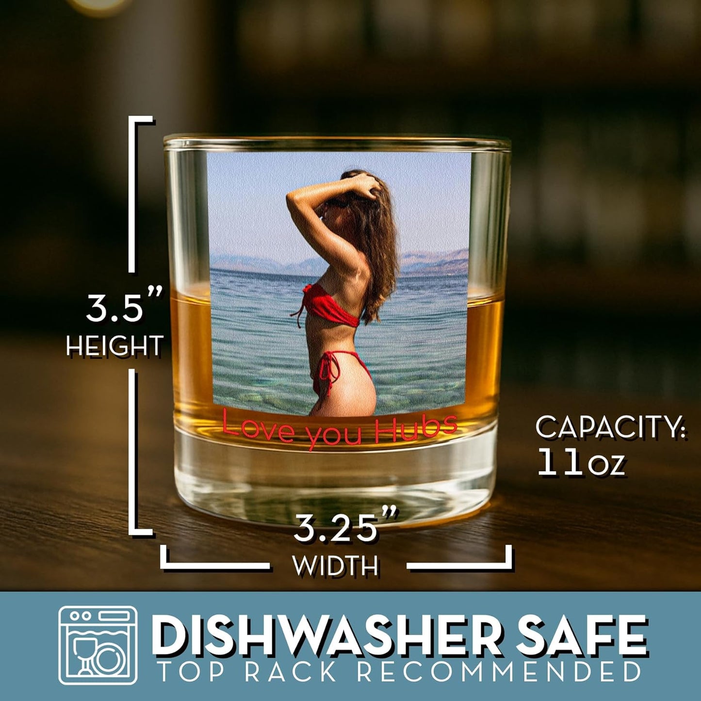 Personalized Fathers Day Printed Photo 11oz Whiskey Glass - Custom Dad Gifts, Bourbon Gifts for Men, Customized Father Picture, Boyfriend, Husband, Birthday, Groomsmen