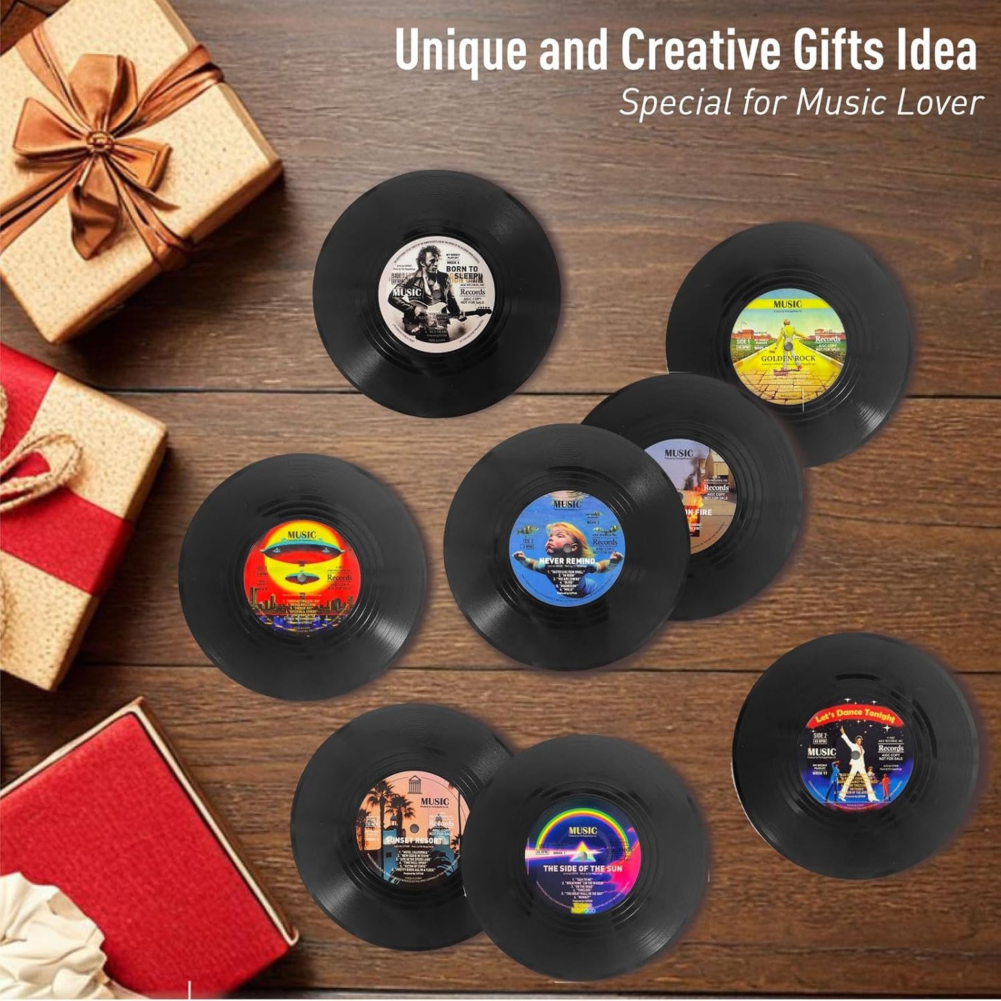 Funny Retro Vinyl Record Coasters, Creative Drink Coasters Set of 12 for Music Lovers, Housewarming Hostess Gifts, Birthday and White Elephant Gifts Ideas (12) (v03b)