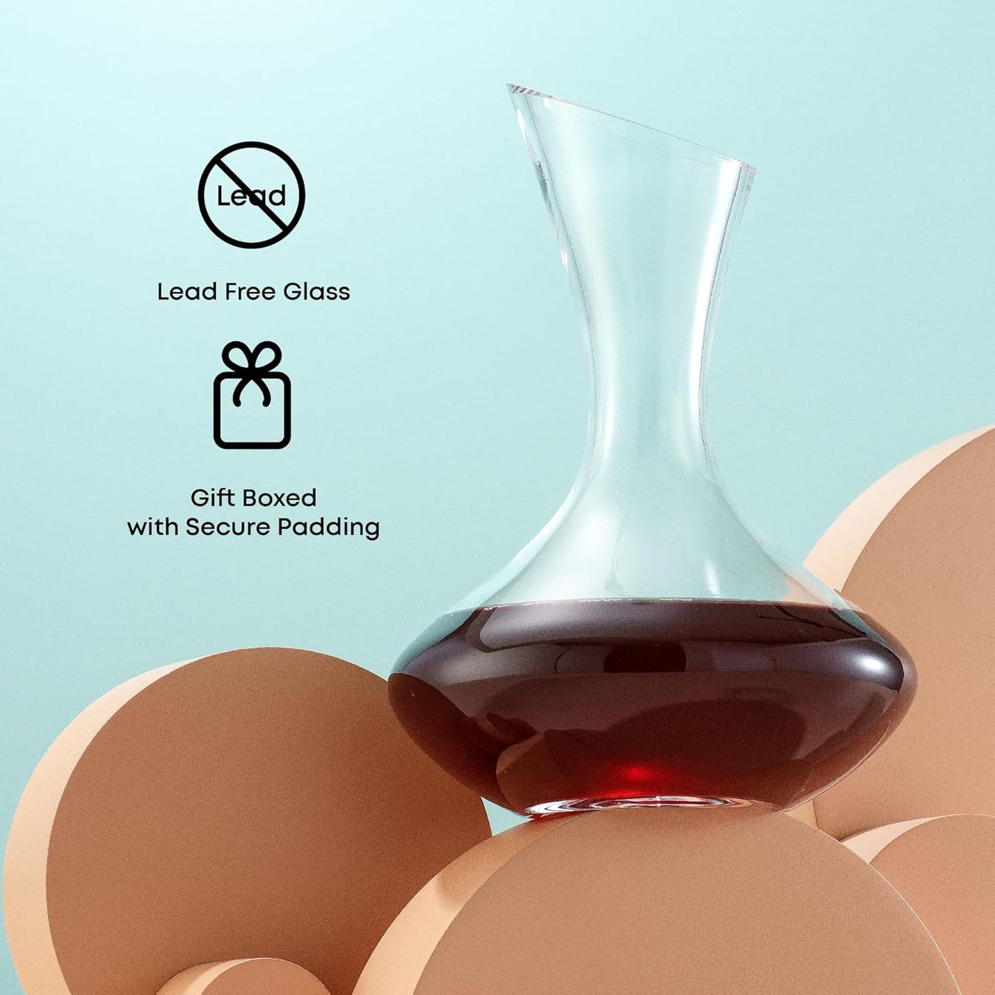 JoyJolt Lancia Wine Decanter Crystal Wine Aerator Handmade Base Glass Pitcher Ultra Elegant Design Easy Pour Slanted Spout for Wine 1200ml (40 fl.oz)