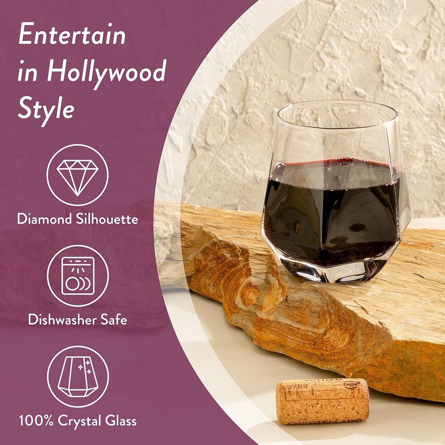 Hexagon Stemless Wine Glasses Set of 6 – Elegant 10.5 oz, Durable, Dishwasher Safe, Spill-Proof Design, Perfect for Wine, Cocktails, Whiskey, Everyday Use, Dinner Parties, and Entertaining, Giftable