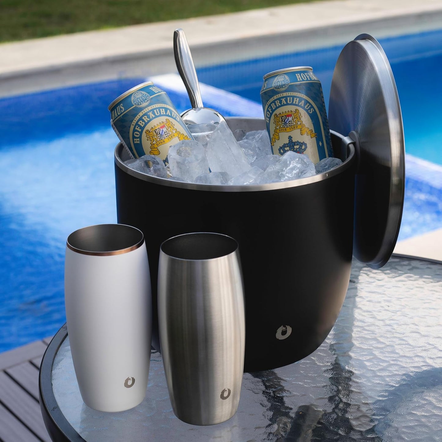 Snowfox XL - Insulated Ice Bucket with Lid/Scoops, Premium Vacuum Insulated Stainless Steel Ice Buckets for Parties, Ice Box, Home Bar Accessories, Parties Supplies, Bar Decor, 7L