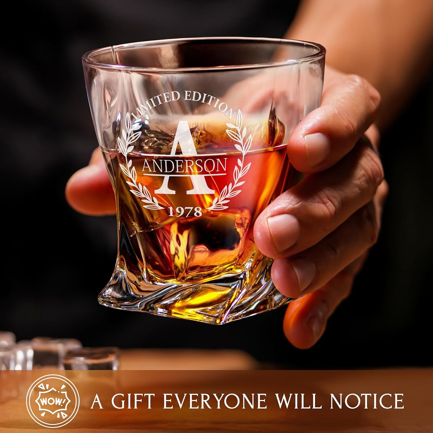 Personalized Whiskey Glass Set of 2 - Customized in USA Twisted Glasses - Premium Gift for Him, Men, Husband, Boyfriend, Groomsmen - Ideal for Any Occasion - Anniversary, Birthday, Retirement, Wedding