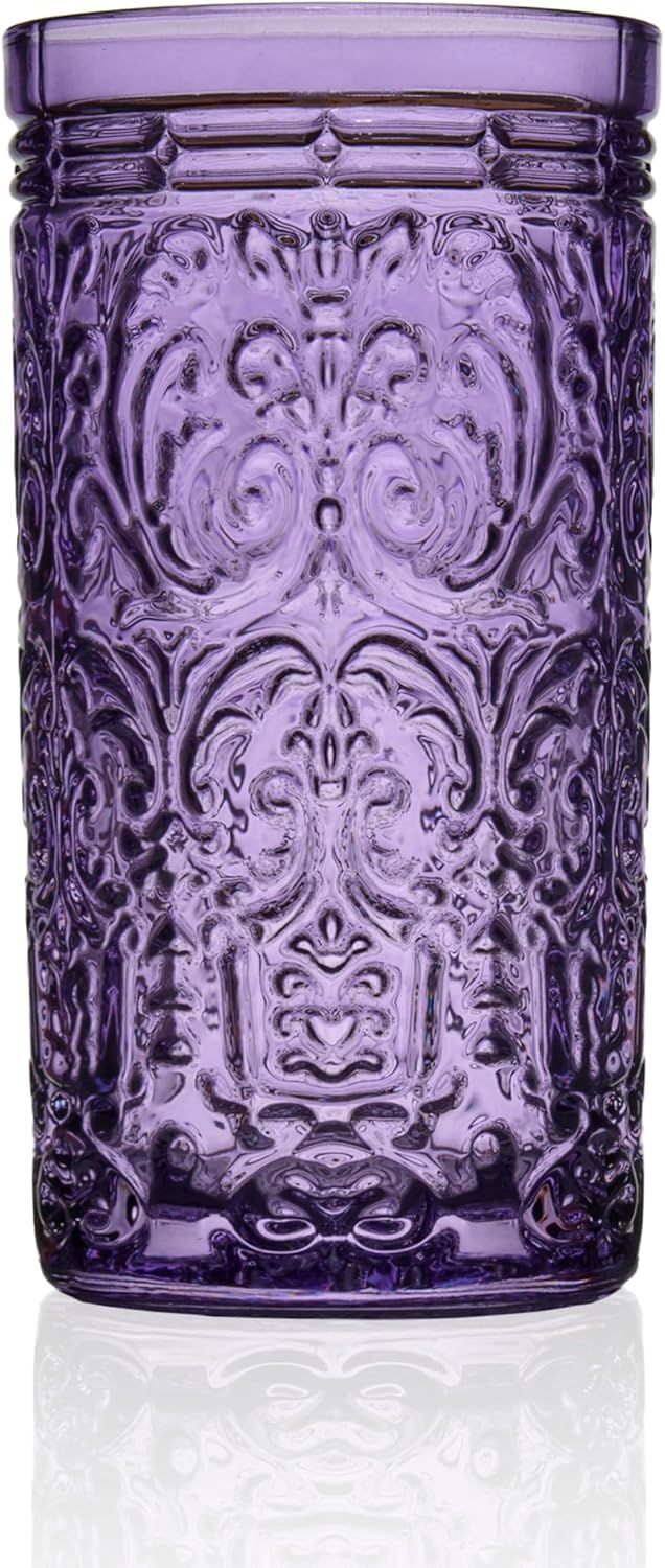 Godinger Highball Glasses, Tall Drinking Glasses, Beverage Glass Cups - Jax Collection, Purple Grape, Set of 4