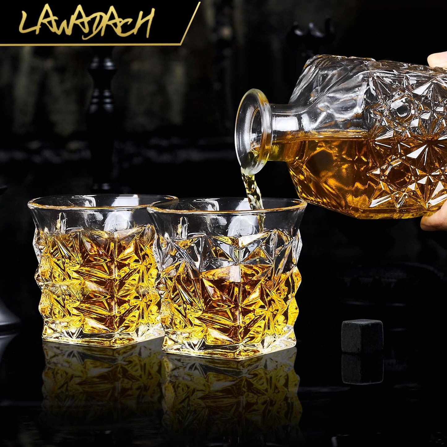 LAWADACH Whiskey Decanter Set,Liquor Decanter Set with 2 Glasses,Decanter set for Men,Decanter for Tequila,Bourbon,Rye,Gifts for Men,Dad,Home Bar Decor - 28oz