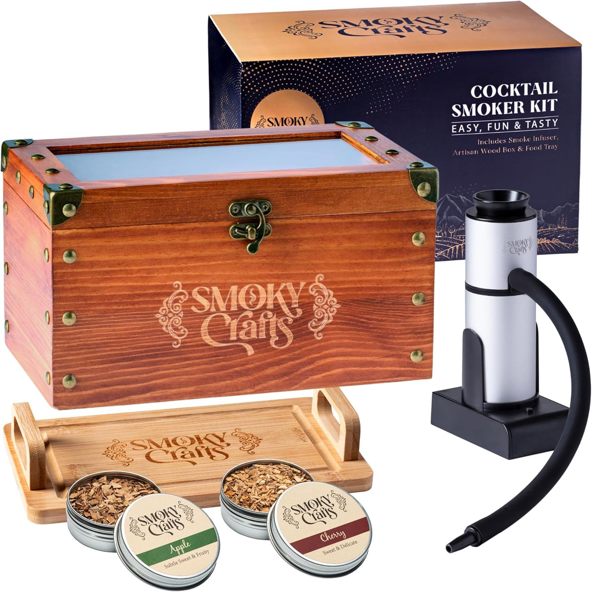 Whiskey Smoker Kit with Smoke Gun, Cocktail Smoker Box and Food Tray - Box Kit