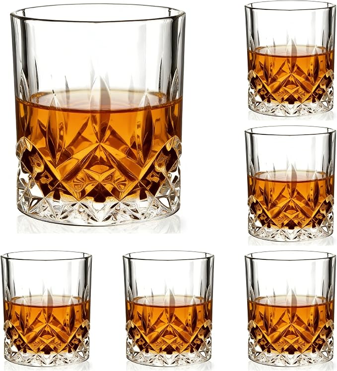 Whiskey Decanter Glasses Set Lead-Free Crystal Glass Scotch Tasting Cups Wine Bottle for Drinking Irish Whisky Bourbon Tequila tumbler (Twist, 1 Decanter & 6 Glasses Set) - 6 / Small Oxford, 6 * 7.8oz