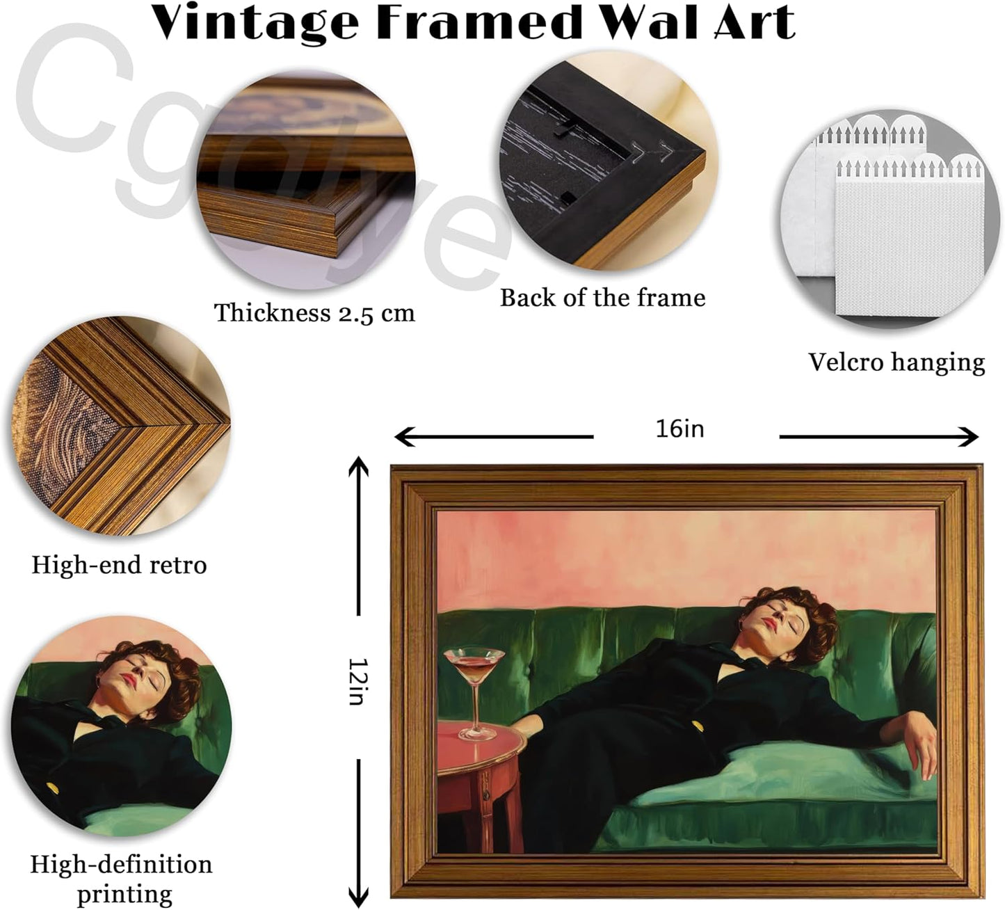 Vintage Gold Framed Bar Wall Art, Victorian Woman and Man on Couch with Martini Oil Painting Canvas Prints, Eclectic Cocktail Picture, Trendy Bar Cart Decor Poster Artwork for Kitchen Dining Room
