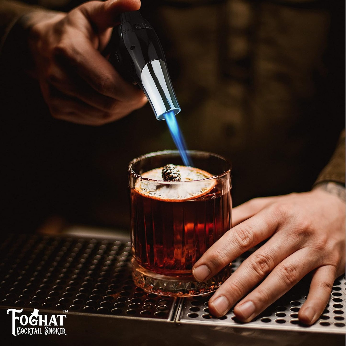 Foghat Cocktail Smoker Torch for Smoked Cocktails and Cooking - Handheld Refillable Culinary Butane Powered Kitchen Blow Torch Food Lighter Gun, Creme Brulee Torch (Butane not included)