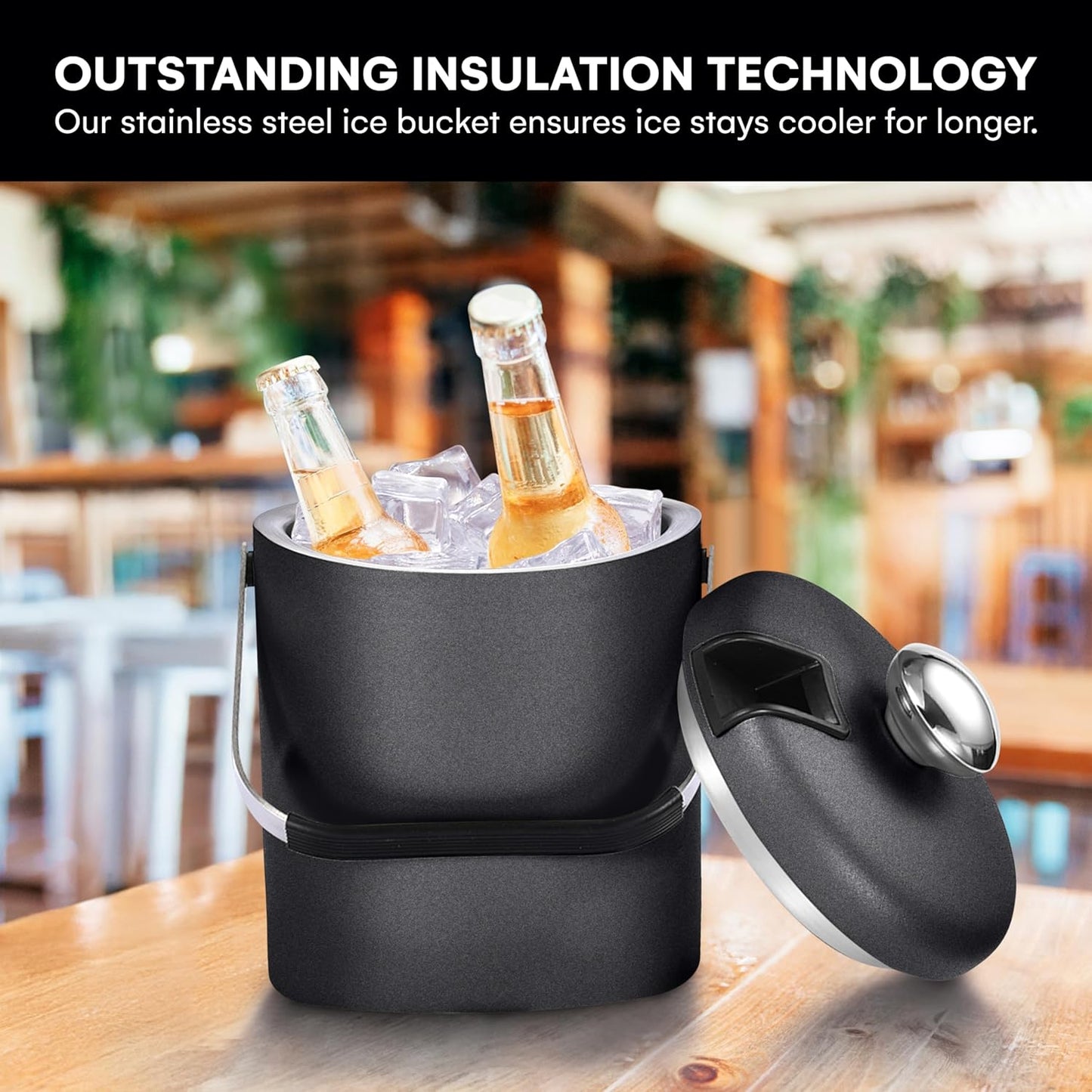 flybold Small Ice Bucket for Parties - Ice Bucket with Lid for Cocktail Bar - Double Walled Ice Container - Portable Chiller Bin Basket - Insulated Wine Buckets for Indoor or Outdoor - Ice Cube Holder