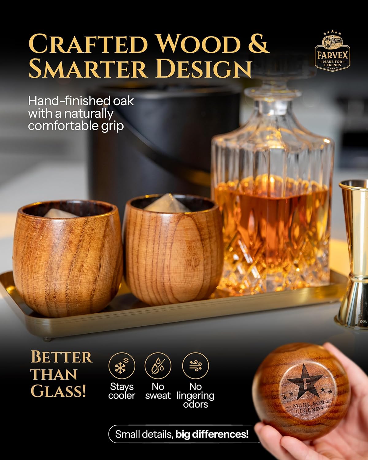 Handmade Charred Wooden Whiskey Glass - Charred Wooden Bourbon Drinking Glass - Wood Bourbon Glasses Gifts for Men - Artisan Oak Whiskey Tumbler (2pack)