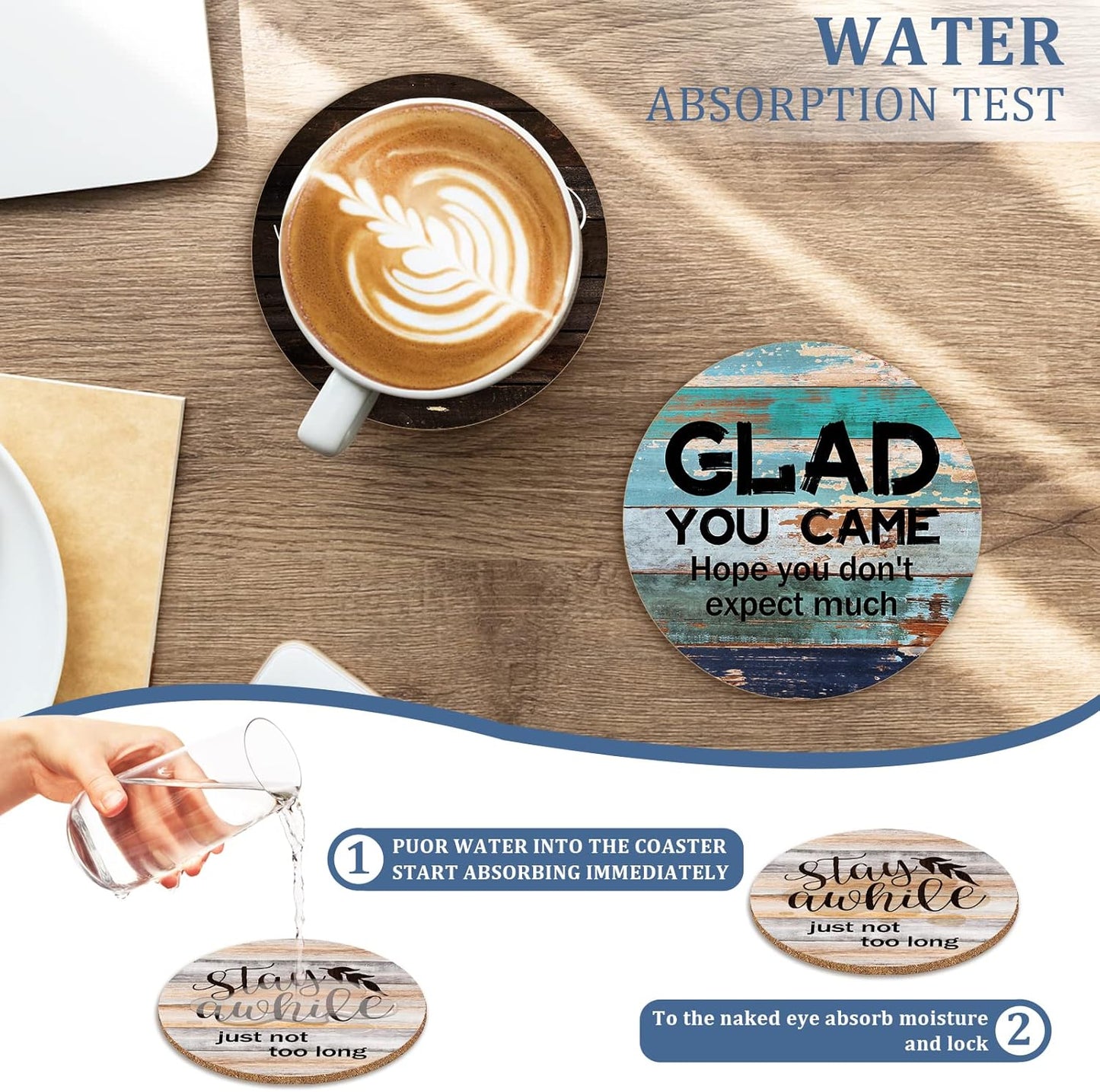 6 PCS Sarcastic Absorbent Cork Coasters for Drinks,Farmhouse Bar for Drinks with Holder,Funny Coasters to Protect Your Coffee Table,Gift for New Home Housewarming Bar Decor