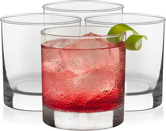 Libbey Heavy Base Rocks Cocktail Glasses Set, Clear Whiskey Glasses Set of 4 with Weighted Base and Simple Lines, Heavy Drinking Glasses for Parties