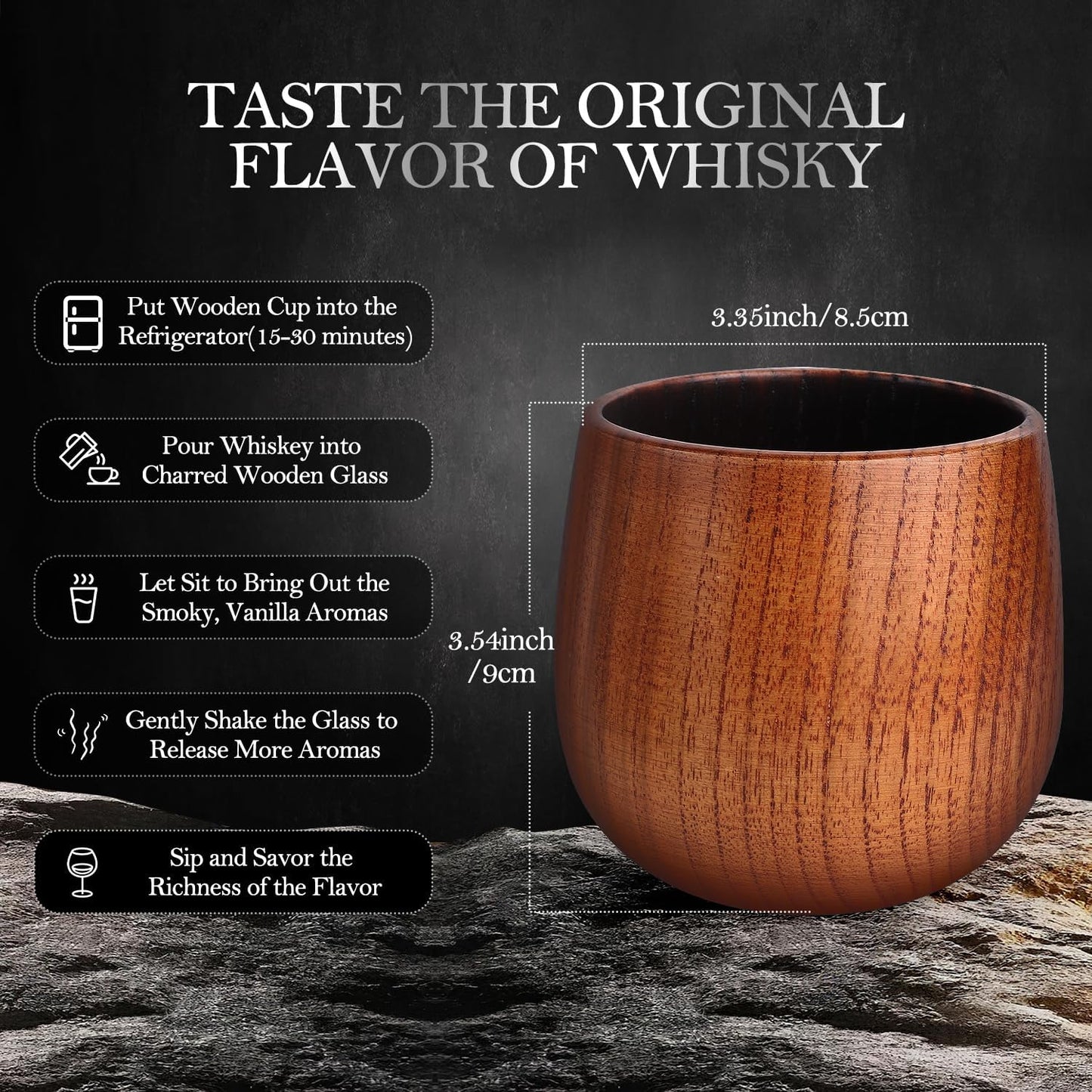 Charred Hardwood Bourbon Glasses Set of 2 - Handcrafted Wooden Whiskey Tumblers with Natural Insulation - Campfire Ready Design & Collector Grade Wood Grain - Perfect Home Bar Gifts