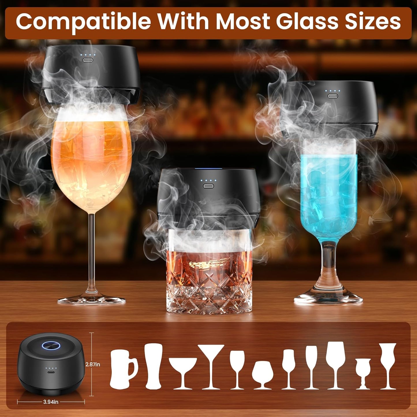 Electric Whiskey Smoker Kit: Rechargeable Cocktail Smoker for Old Fashioned & Bourbon Drinks with Built-in Lighter, No Butane Needed, 6 Wood Chips, Christmas Whiskey Gift for Men, Dad, Husband