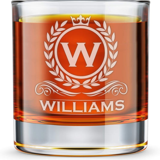 Personalized Whiskey Glass, Engraved Monogram Rocks Cocktail Glass, 10.25 oz Custom Bourbon Gift For Men