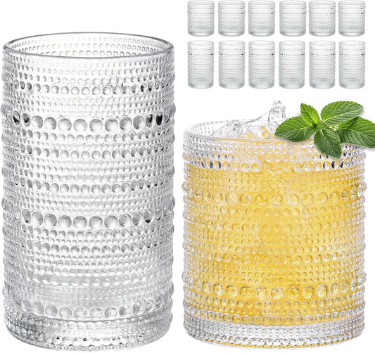 Moretoes Vintage Hobnail Drinking Glasses Set of 12 - Hobnail / 10oz +15oz