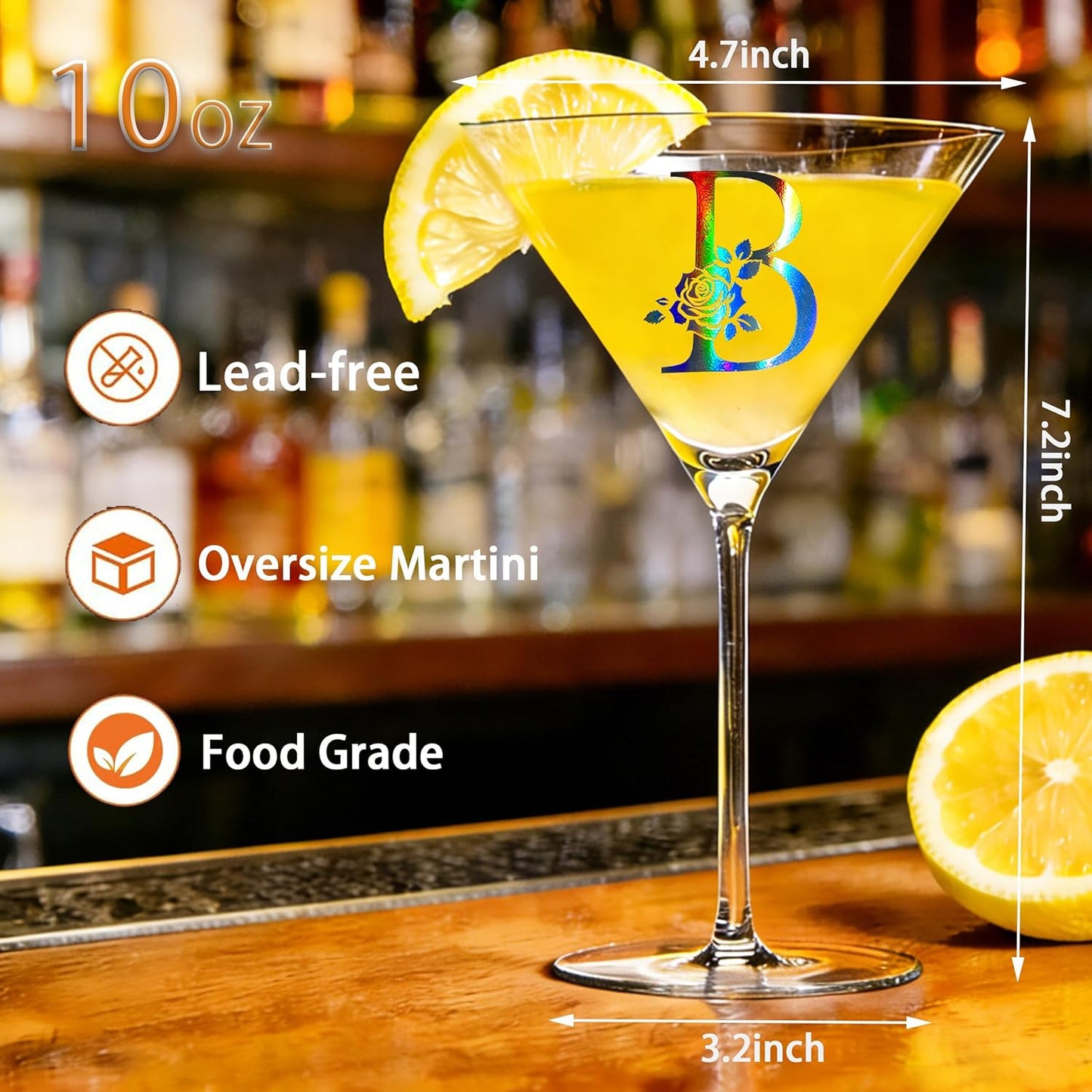 Monogrammed Martini Glasses Initial Letter B Gift for Woman Personalized A-Z Cocktail Glass Gifts Package with OverSize Martini Glass and Greeting Card for Women