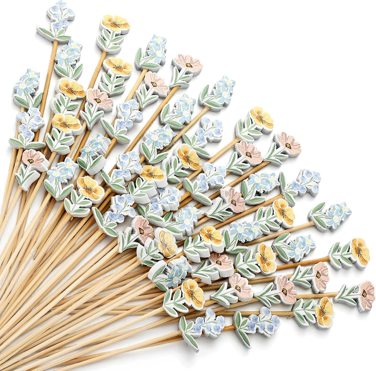 Bokon 200 Pcs Tea Party Theme Cocktail Picks Bamboo Teapot Toothpick - Wildflower / Multicolor