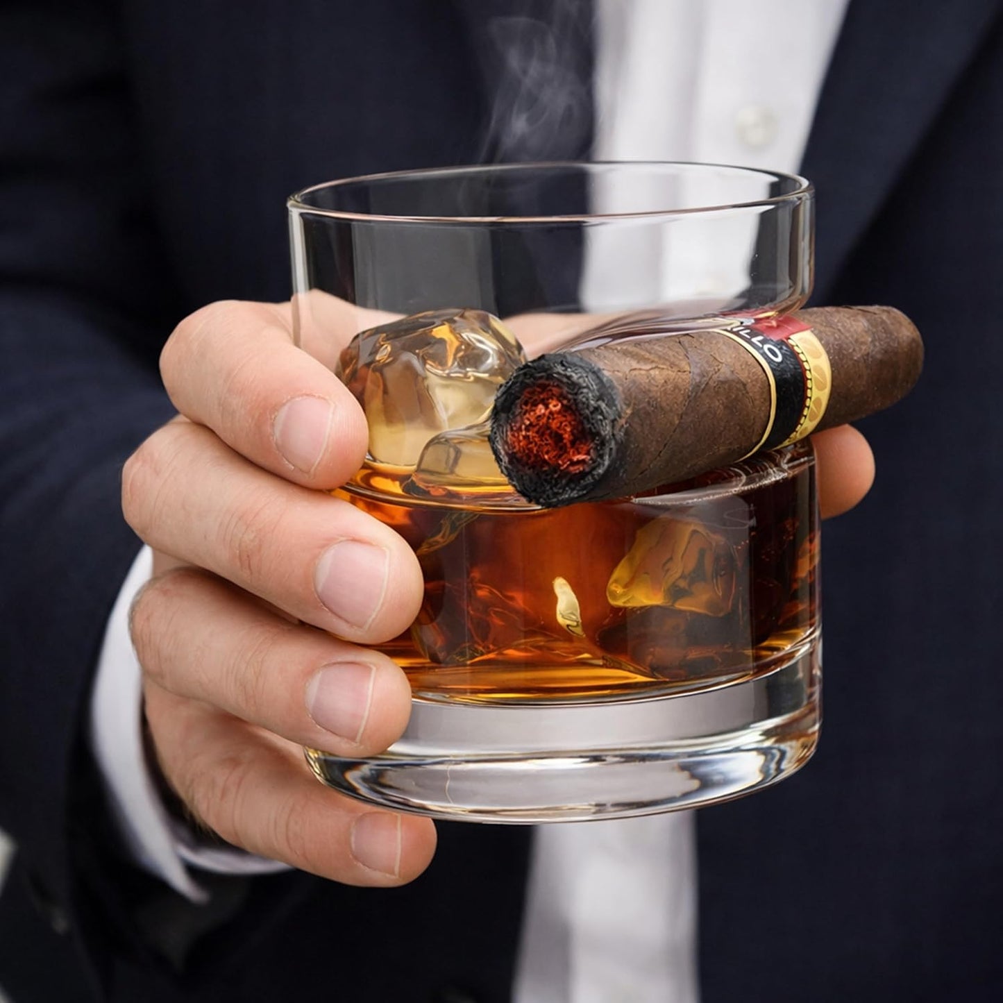 Godinger Gifts for Men, Cigar Whiskey Glass, Old Fashioned Whiskey Glasses With Indented Cigar Rest, Gifts for Dad