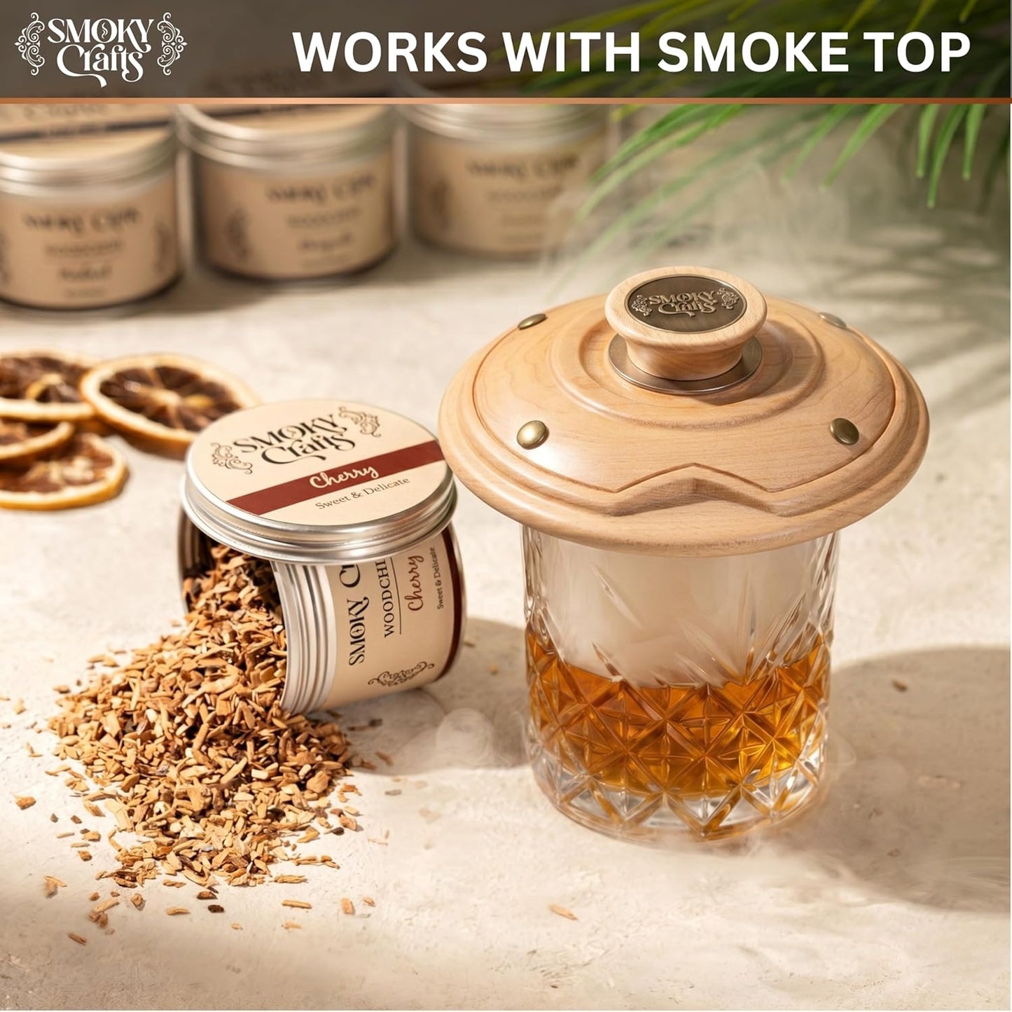 Smoky Crafts 5 x 2oz Wood Chips for Cocktail Smoker (Set of 5: Cherry, Hickory, Apple, Mesquite, Walnut) - 5 Flavors of Smoking Gun Wood Chips - Whiskey Gifts for Men