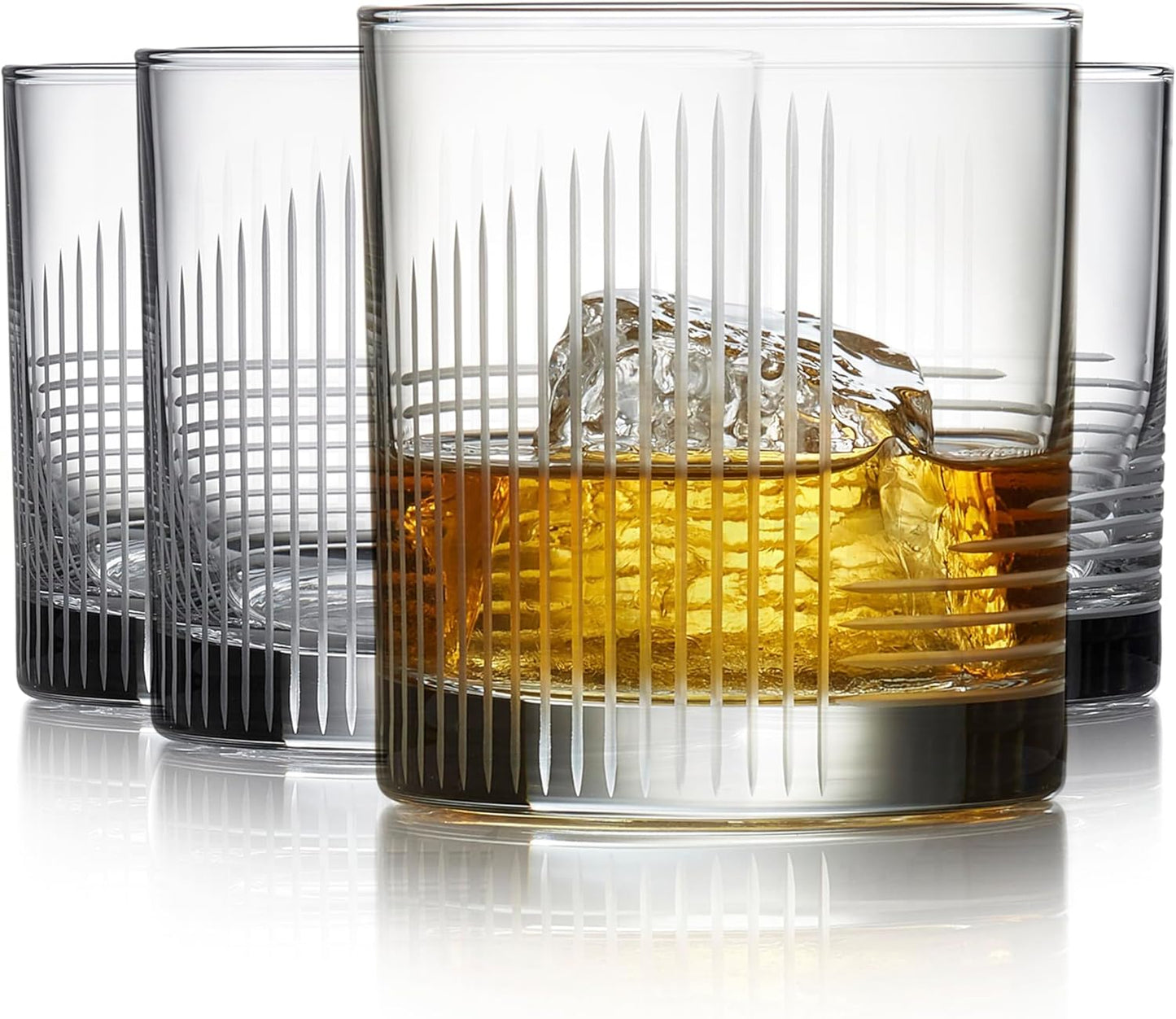 Libbey Cut Cocktails Rocks Glasses Set, Clean, Linear Glassware Drinking Glasses Set of 4, Dishwasher Safe Glasses for Weddings, Birthdays, and More