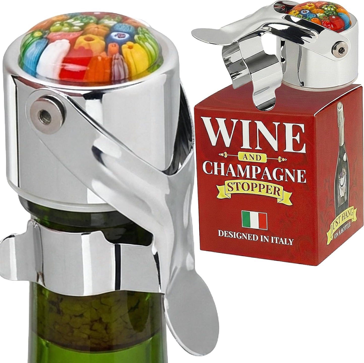 Wine Stopper & Champagne Stopper All In One - Patented Seal, Preserves Bubbles & Taste for Prosecco, White and Red Wines. 1 Pro Grade Evan James Bottle Stopper With Hanging Gift Box