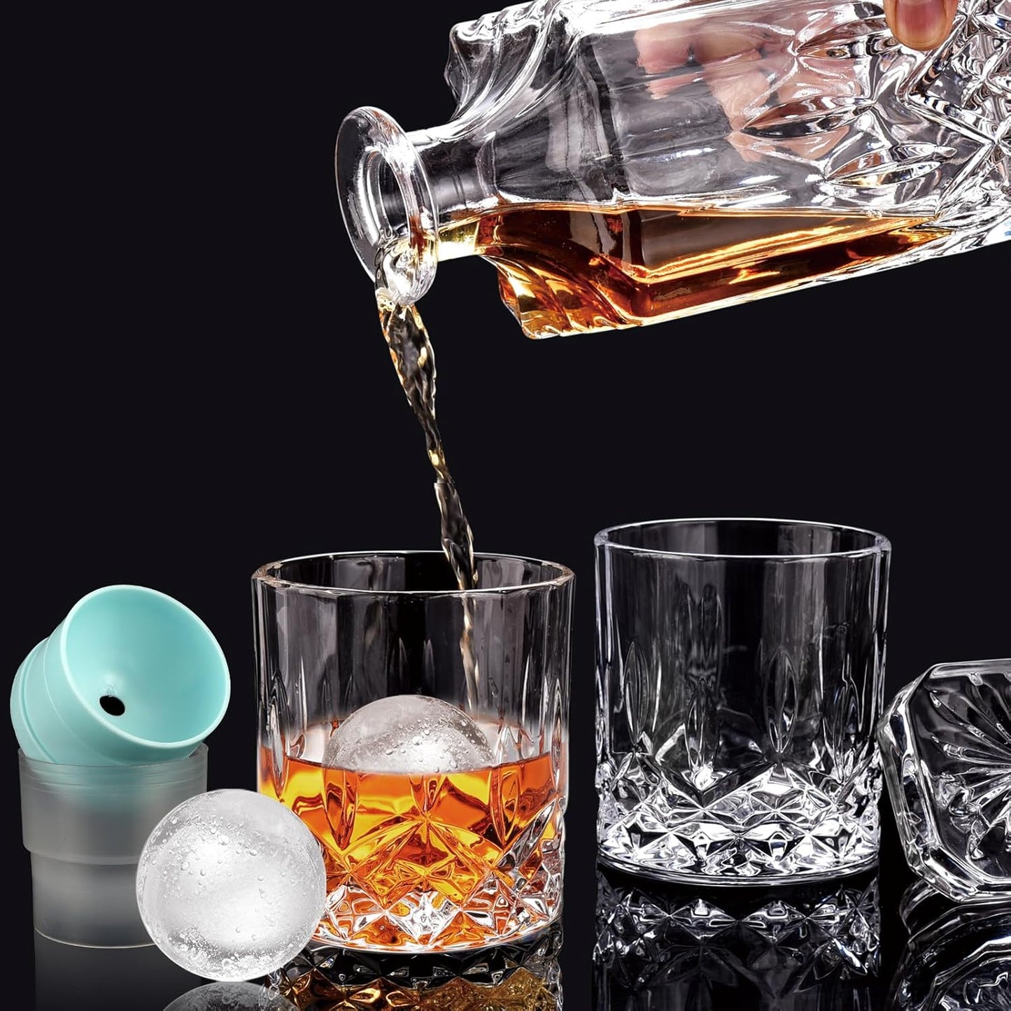 Whiskey Decanter Set for Men, 4*Crystal Whiskey Glasses(Get 4 Silicone Ice Mold Free), Lead-Free Decanter Set for Whiskey, Bourbon, Scotch, Anniversary Christmas Gifts for Dad, Husband, Whiskey Lovers