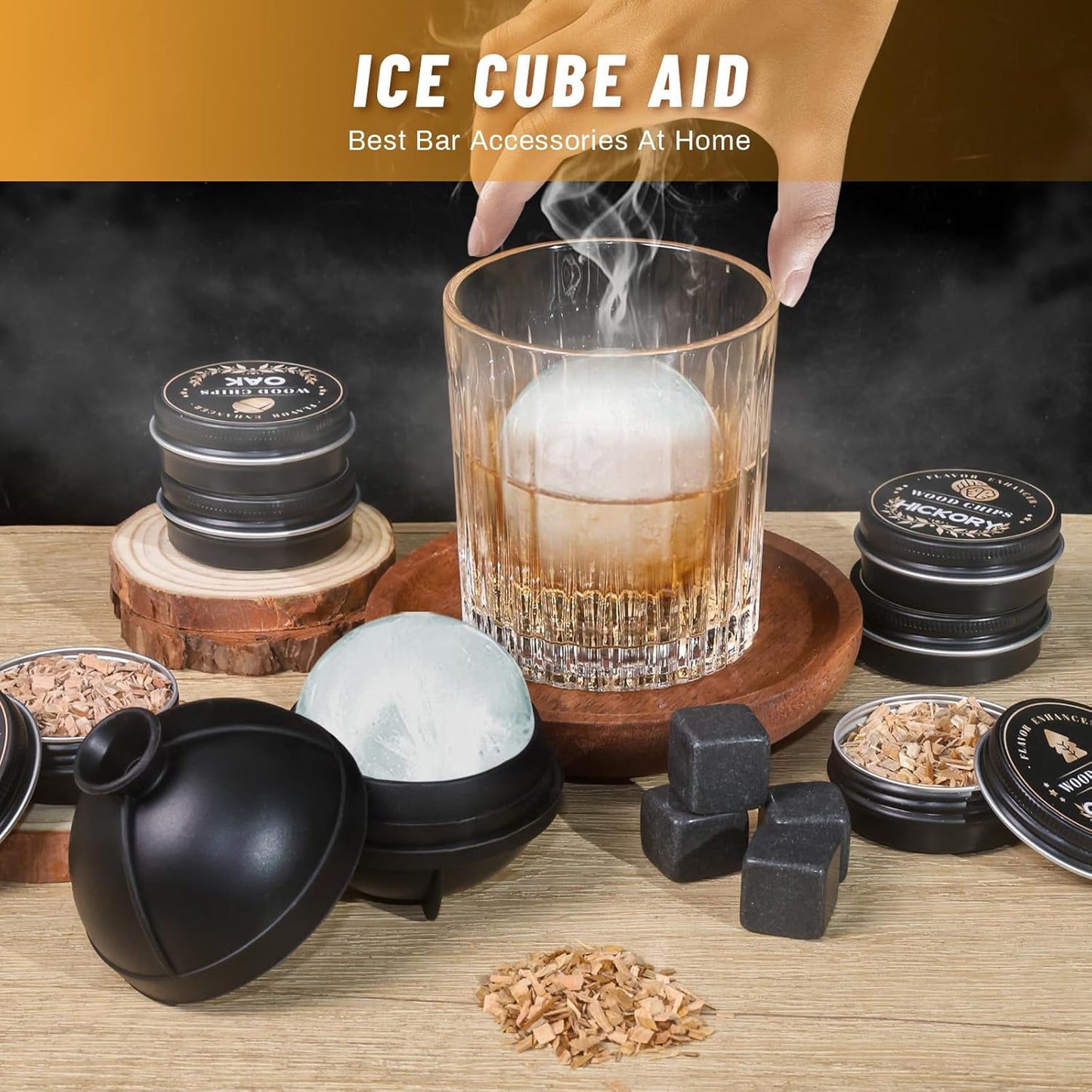 27Pcs Whiskey Smoker Kit-16 Wood Chips, Ice Ball Mold, Cocktail Smoker Infuser Kit, Old Fashioned Drink Smoker Kit, Birthday Bourbon Whiskey Gifts for Men,Husband,Dad,Him,Valentine's Day(No Butane