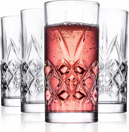 Royalty Art Kinsley Tall Highball Glasses, Set of 4, 12 oz - Hiball Set Of 4