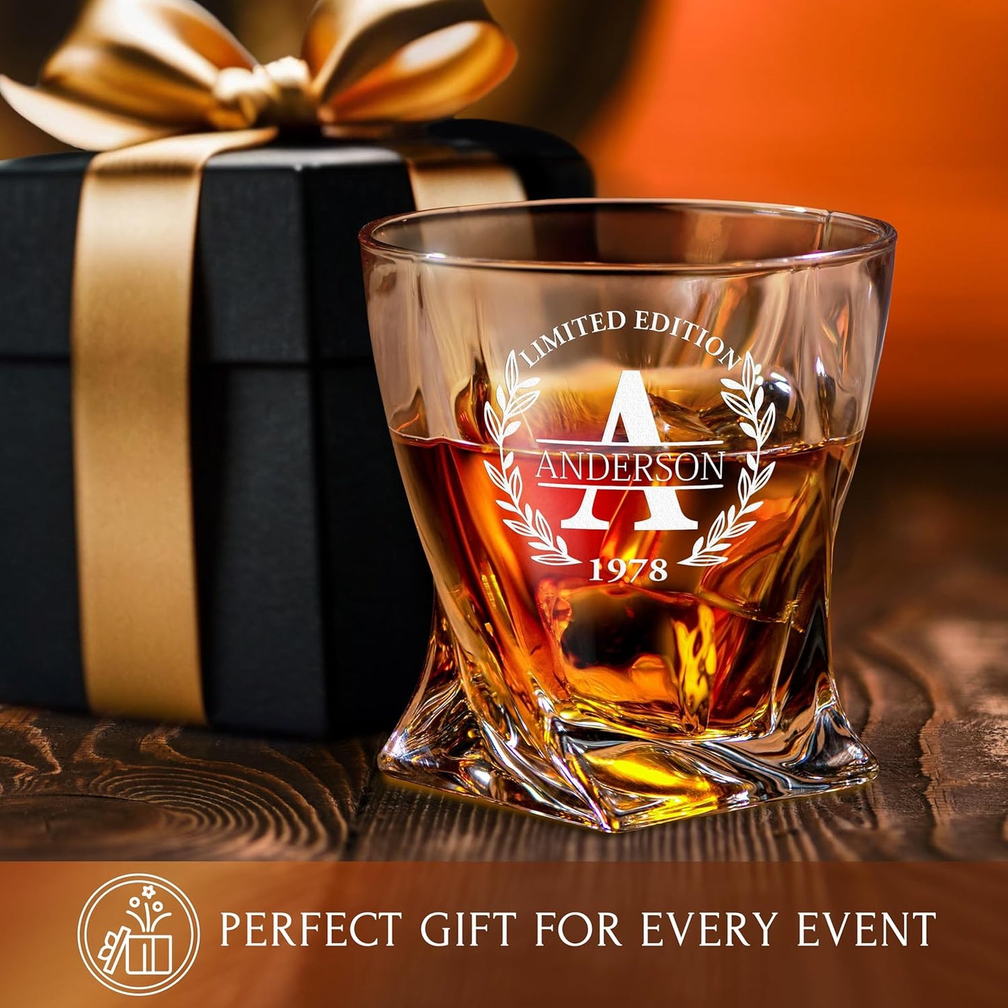 Personalized Whiskey Glass Set of 2 - Customized in USA Twisted Glasses - Premium Gift for Him, Men, Husband, Boyfriend, Groomsmen - Ideal for Any Occasion - Anniversary, Birthday, Retirement, Wedding