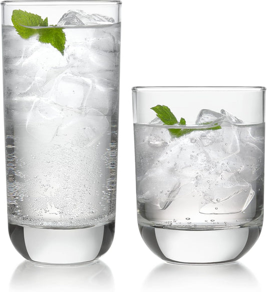 Libbey Polaris Tumbler & Rocks Drinking Glasses Set of 16, Clear Glass Cups - 05 - Polaris