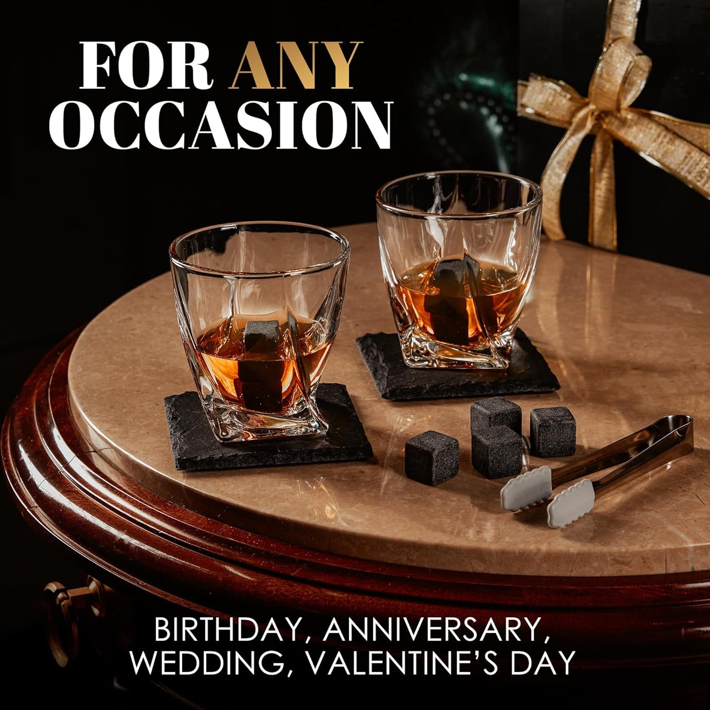 Royal Reserve Whiskey Glasses Set - 2 Crystal Bourbon Glasses with Chilling Stones & Coasters – for Scotch Cocktail Rum Vodka Liquor - Whiskey Gift for Men Dad Boss Boyfriend Anniversary & Birthday