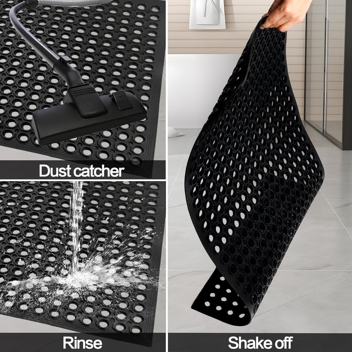 Nexboraque Anti Fatigue Rubber Floor Mats, 24 x 36 Inch Non-Slip Restaurant Mat Door Mat Drainage Mat for Indoor Outdoor Wet Area, Pool Entry, Garden - Black