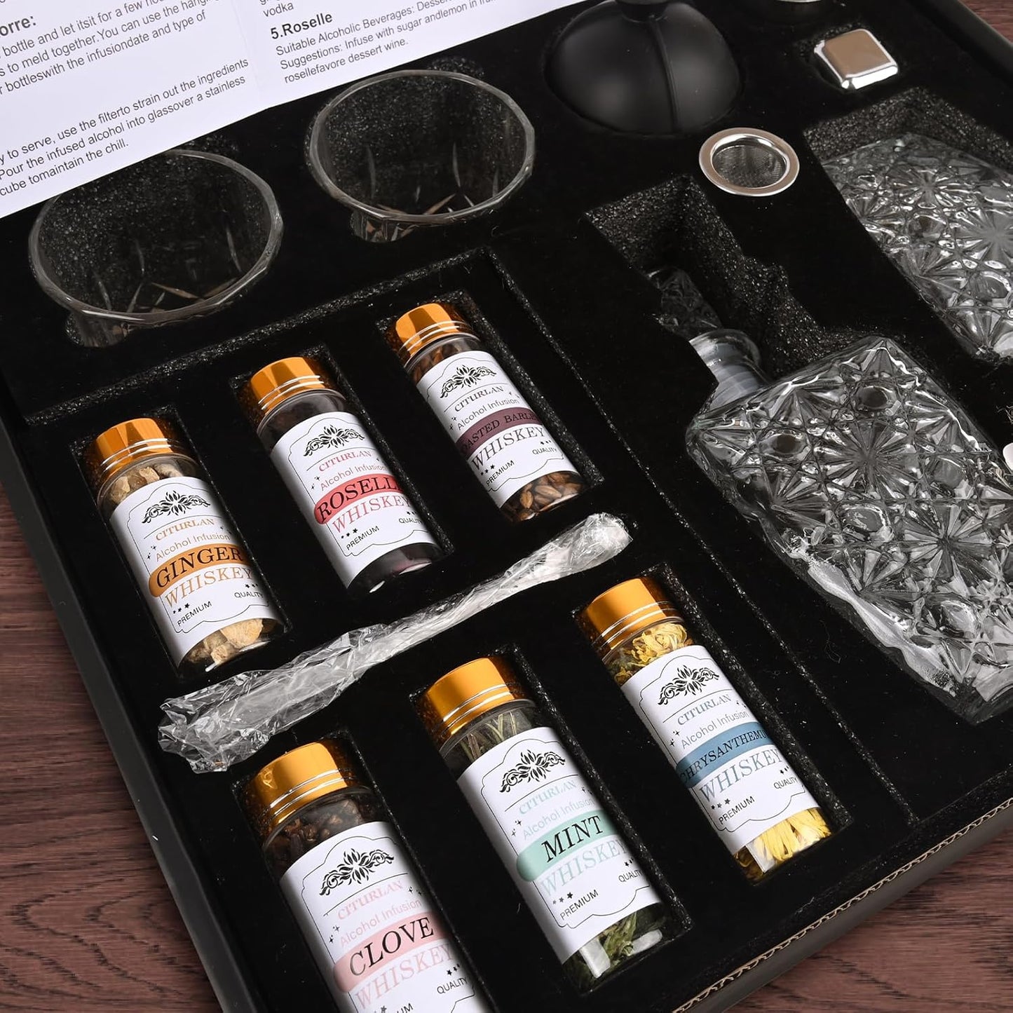 Premium Alcohol Infusion Kit | Complete Home Bar Set with Natural Botanicals, Recipe Guide & Tools for Whiskey, Vodka, Rum, Gin, Tequila & Cocktails, Valentine's Day Gift for Men, Husband, Him