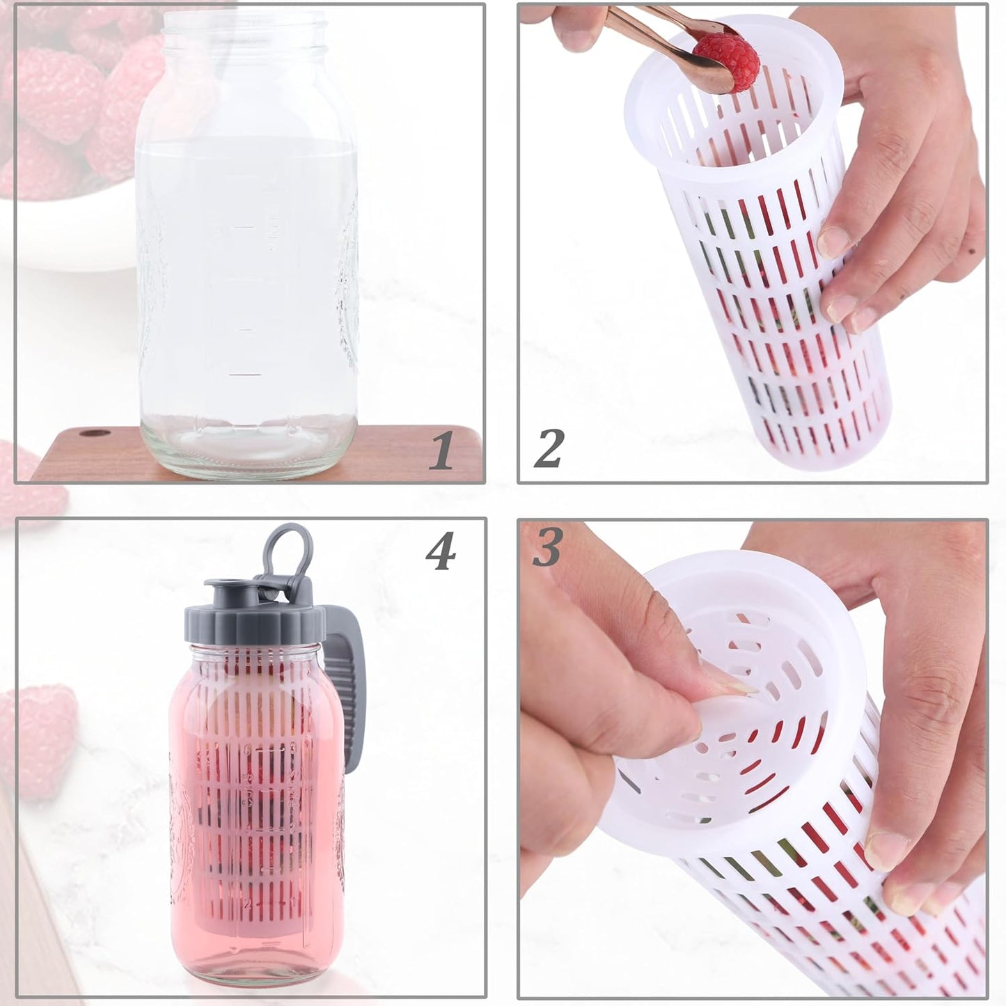 Mason Jar Infuser For 64 Oz Wide Mouth Mason Jug Water Pitcher Filter Food Grade Mesh Strainer For Fruit Infused Water, Iced Tea, Lemonade, Sun Tea, Mint Water, Cocktail, Cold Brew Coffee