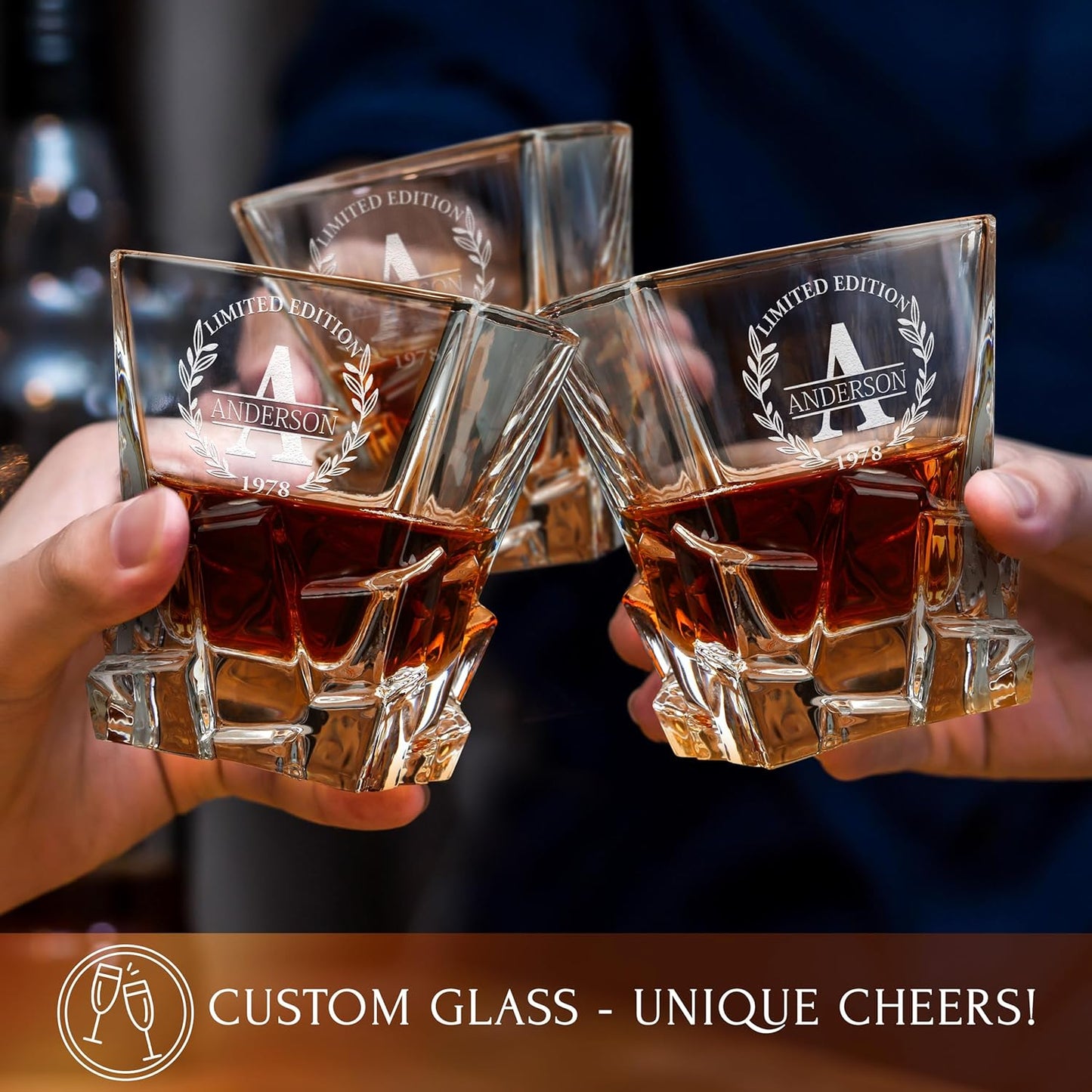 Personalized Whiskey Decanter Set with Optional Rocks Glasses – Custom 25 oz / 750ml Bourbon Decanter, 4 Engraving Options, Customized in USA, Valentine's Day, Birthday & Any Occasion Gift for Men