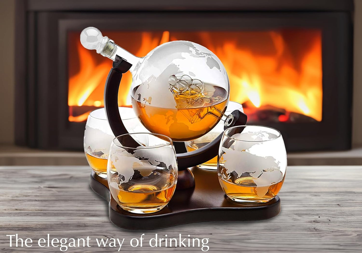 Whiskey Decanter Globe Set with 4 Etched Globe Whisky Glasses Gifts For Men Dad, Husband, Mancave - for Liquor, Bourbon, Scotch, Vodka - 850ml