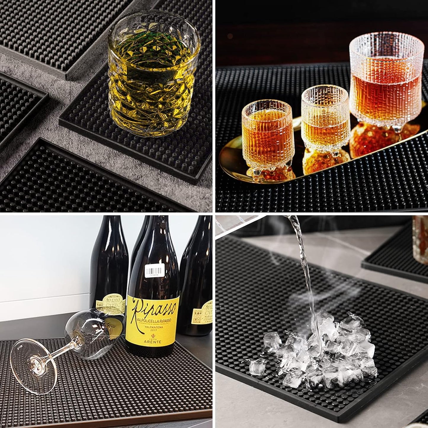 XieNie Bar Mat, 18" x 12" Black Rubber Coffee Mat for Home Bar Kitchen Countertop, Non-Slip Service Spill Mat for Cocktail Bartender Accessories, PVC Counter Top Cup Glasses Drying Mats, 1Pac