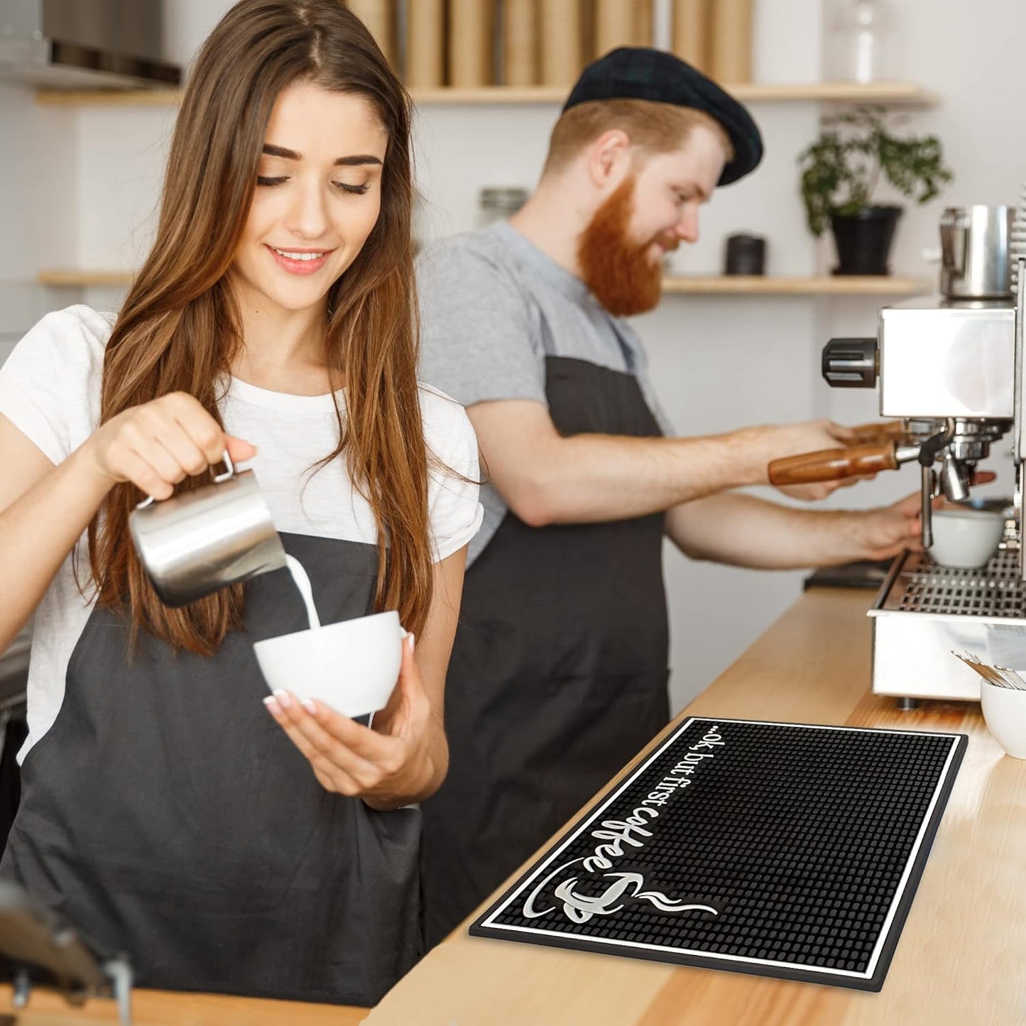 New Mungo Coffee Bar Mat – “Ok But First Coffee” – Spill-Proof PVC Coffee Station Mat, Non-Slip Countertop Protector 18"x12"