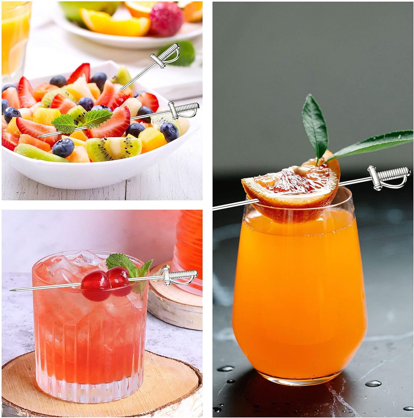 10 Pieces Stainless Steel Cocktail Picks Toothpicks 4.3 Inch Sword Metal Martini Drink Pick Sticks Appetizer Resuable Skewers Food Fruit Cocktail Toothpicks for Birthday Wedding Beach (Silver)